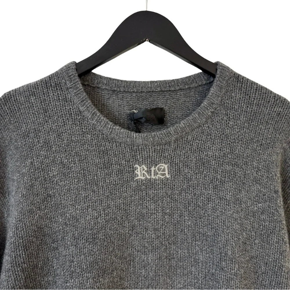 RtA Large Cashmere Embroidered‎ My Mind In New York City Crew Neck Sweater Gray